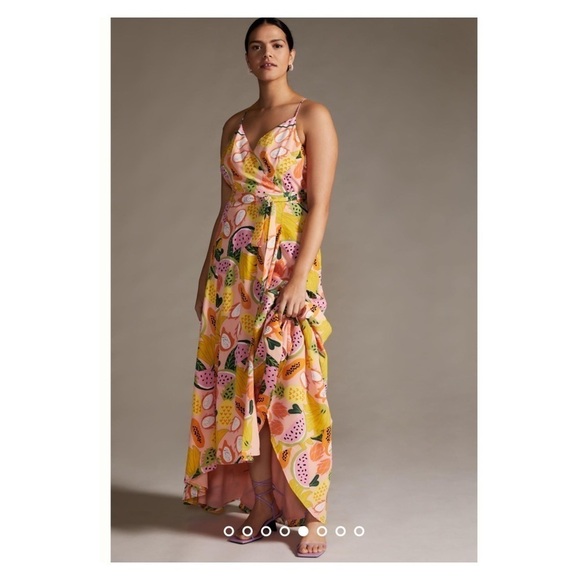 HUTCH x Anthropologie Yellow Fruit Print Hi Low Maxi Wrap Dress XL NWT - Picture 6 of 9